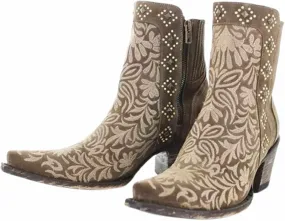 OMEARK Women's Cowboy Ankle Boots, Vintage Square Toe Block Mid Heel Western Booties, Winter Warm Lining Distressed Embroidered Short Booties
