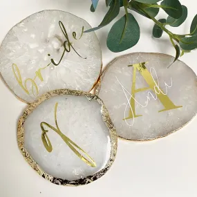 Personalised Agate Crystal Coasters with Gold Edge