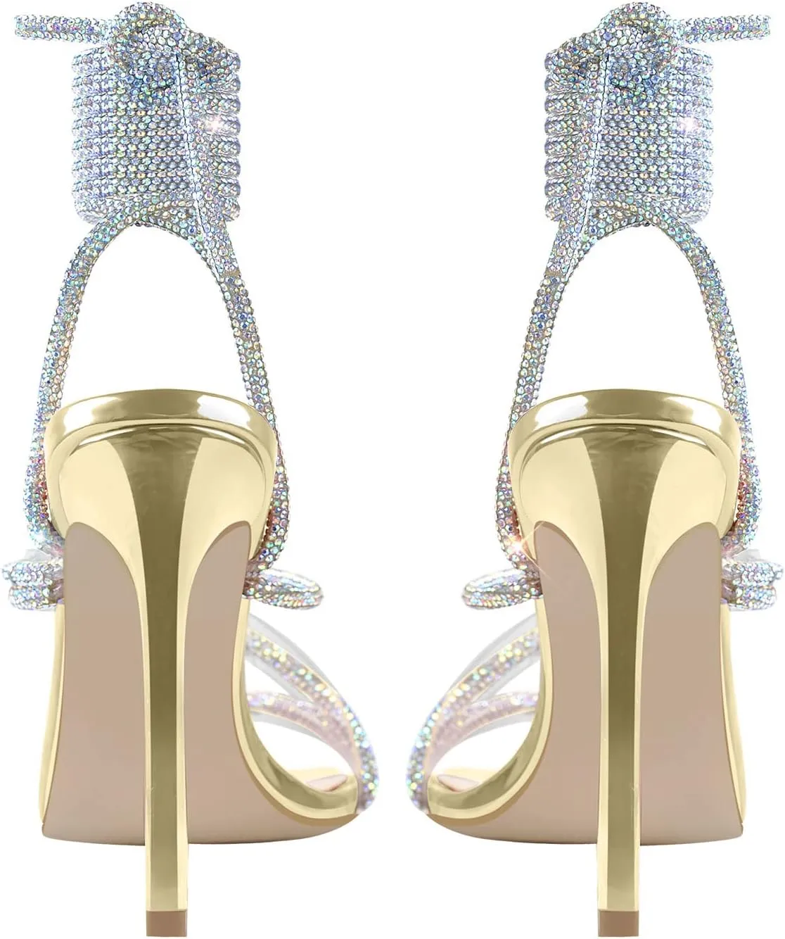 richealnini Women's Sparkly Clear Lace Up Ankle Strap High Heel Sandals