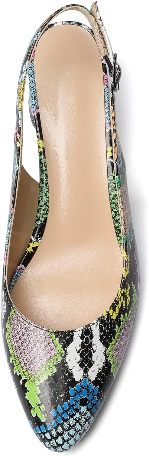 SAMMITOP Women's Mid-heel Slingback Sandals Almond Toe Block Heel Pumps Classic Dress Shoes
