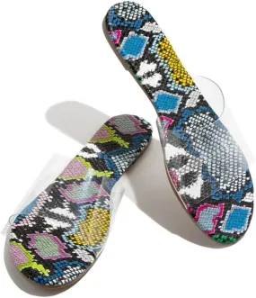 Sandals for Women Flat,Comfortable Clear Snakeskin Flip Flops Anti-Skid Lightweight Slippers for Beach/Holiday/Poolside