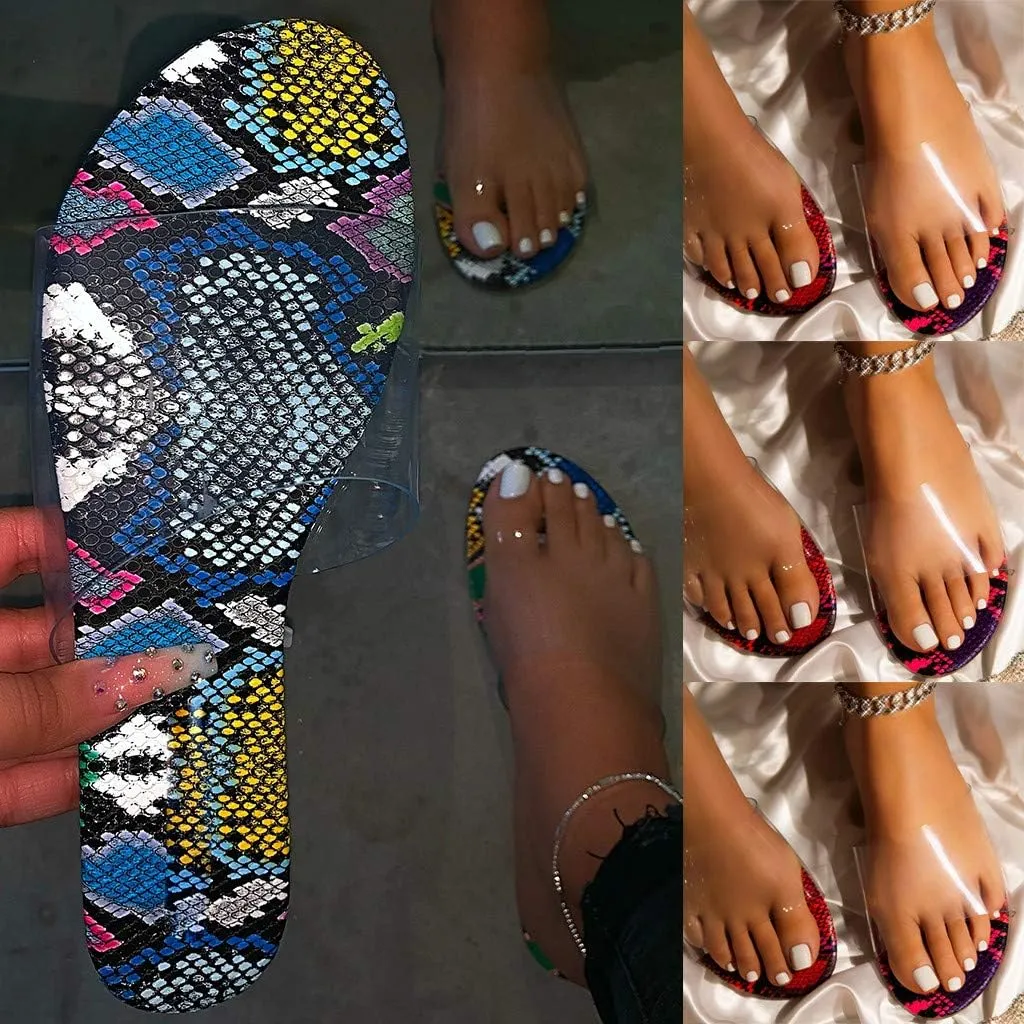 Sandals for Women Flat,Comfortable Clear Snakeskin Flip Flops Anti-Skid Lightweight Slippers for Beach/Holiday/Poolside
