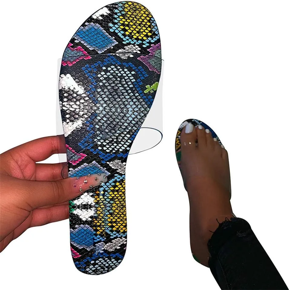 Sandals for Women Flat,Comfortable Clear Snakeskin Flip Flops Anti-Skid Lightweight Slippers for Beach/Holiday/Poolside