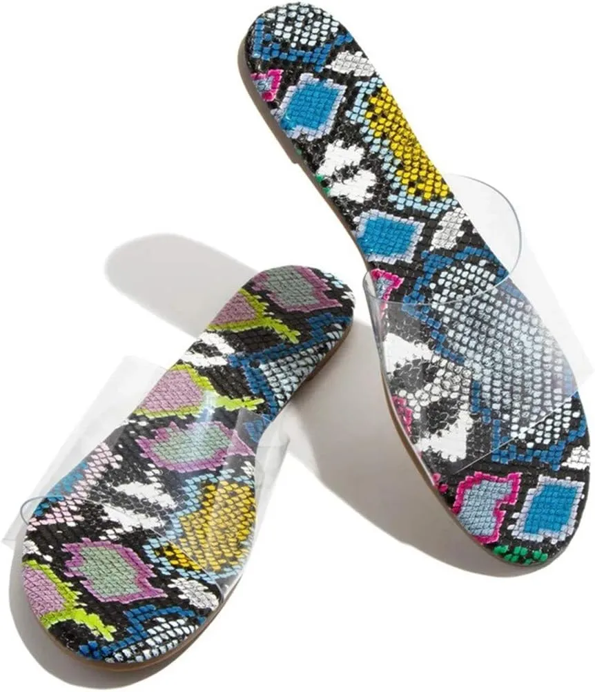 Sandals for Women Flat,Comfortable Clear Snakeskin Flip Flops Anti-Skid Lightweight Slippers for Beach/Holiday/Poolside