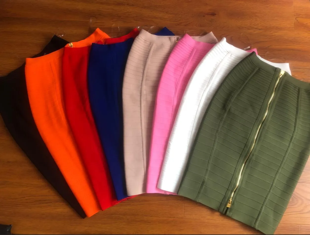 Sexy Solid Zip Up Bandage Skirt Women Elastic Bodycon Summer Pencil Skirt 58cm
