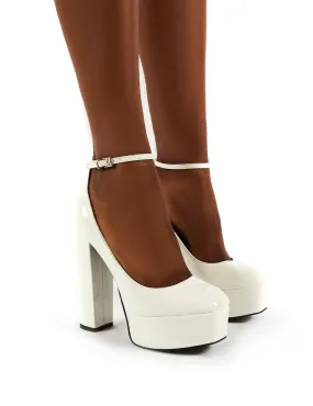 Tokyo White Patent Platform Block Heels