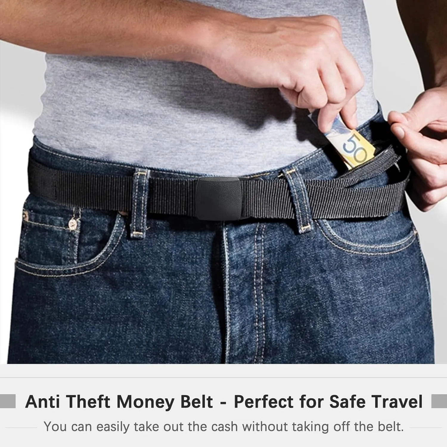 Travel Security Money Belt with Hidden Money Pocket - Cashsafe Anti-Theft Wallet Unisex Nickel Free Nylon Belt