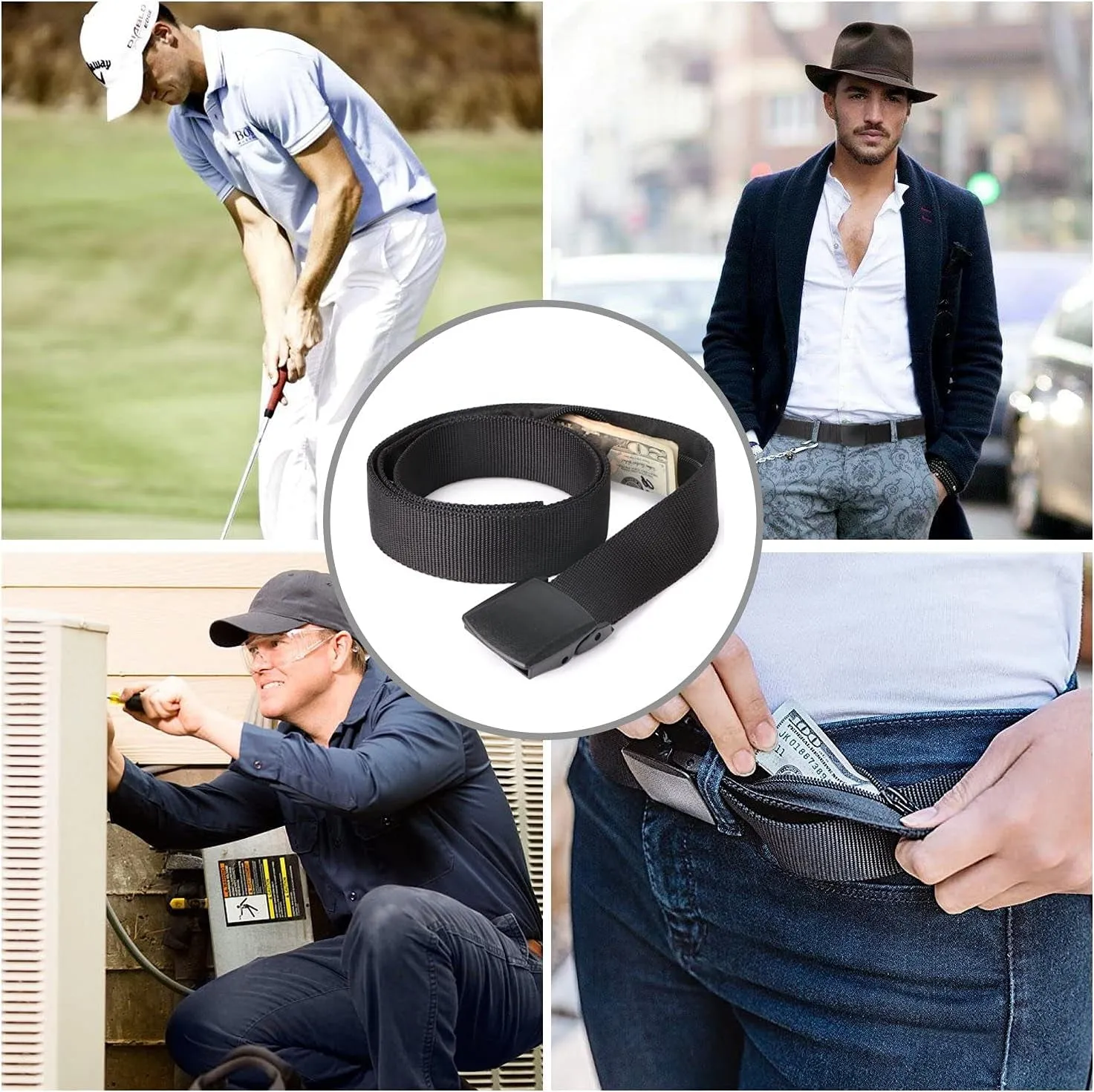 Travel Security Money Belt with Hidden Money Pocket - Cashsafe Anti-Theft Wallet Unisex Nickel Free Nylon Belt