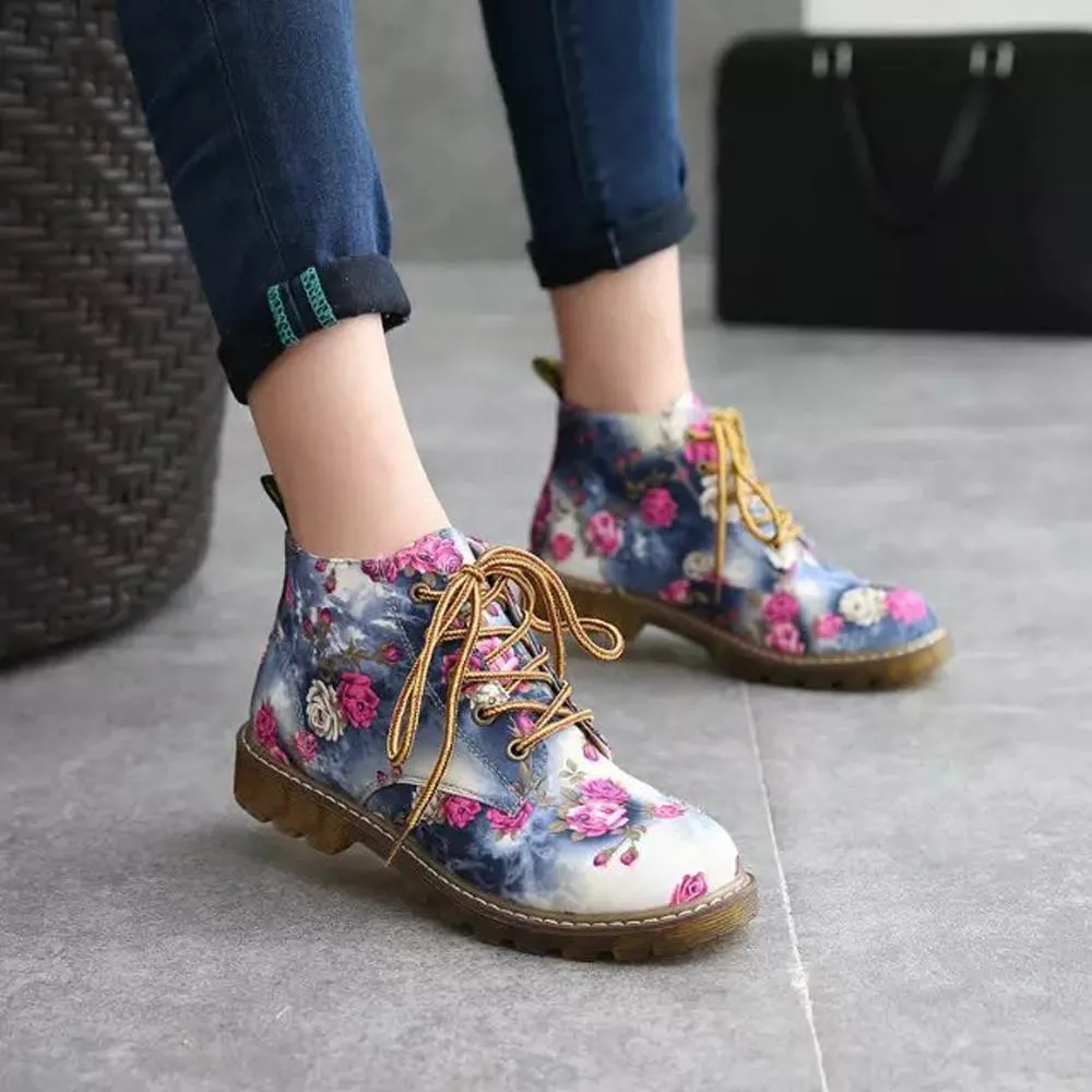 Vintage Floral Print Martin Boots