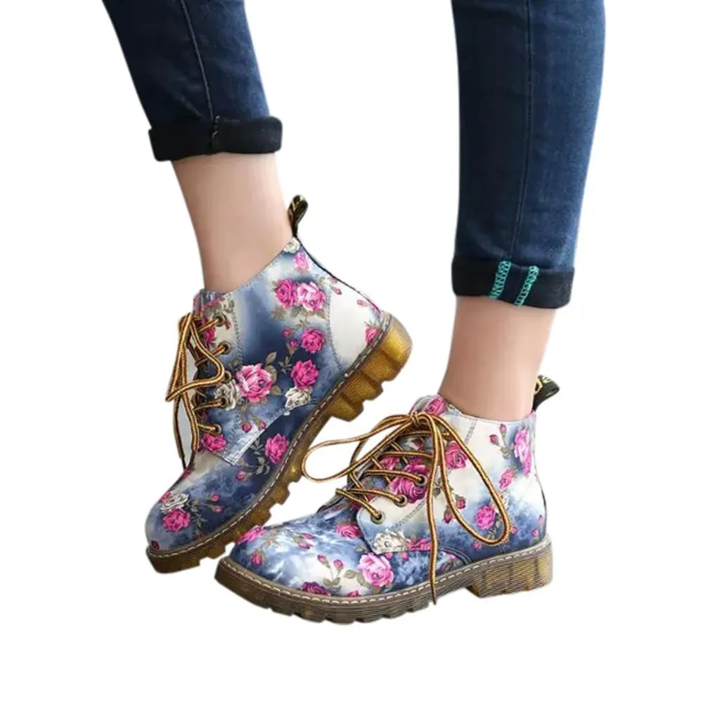 Vintage Floral Print Martin Boots