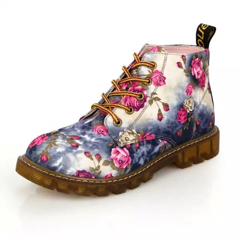 Vintage Floral Print Martin Boots
