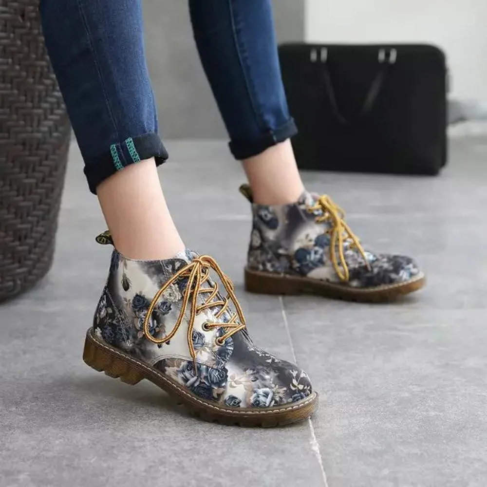 Vintage Floral Print Martin Boots