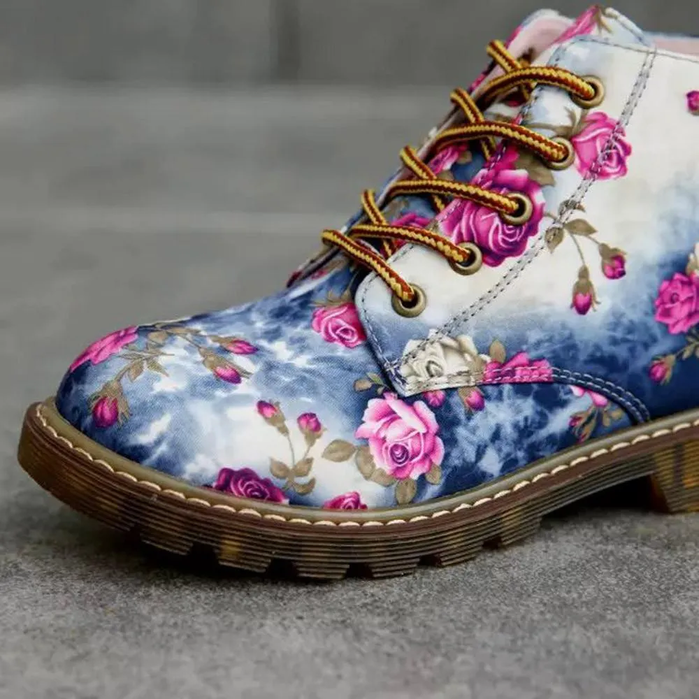 Vintage Floral Print Martin Boots