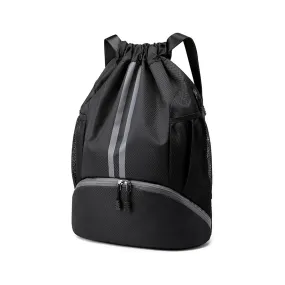 Water Resistant Drawstring Backpack Sports Gym Sackpack with Shoe Compartment Black