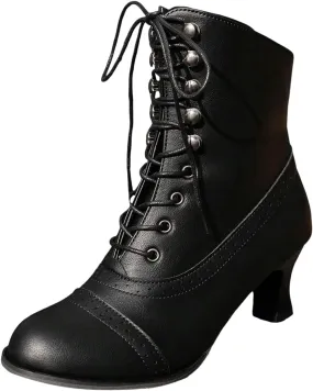 Witch Boots For Women Gothic Renaissance Boots Kitten Heel Medieval Shoes Ankle Boots Pointed Toe Victorian Booties