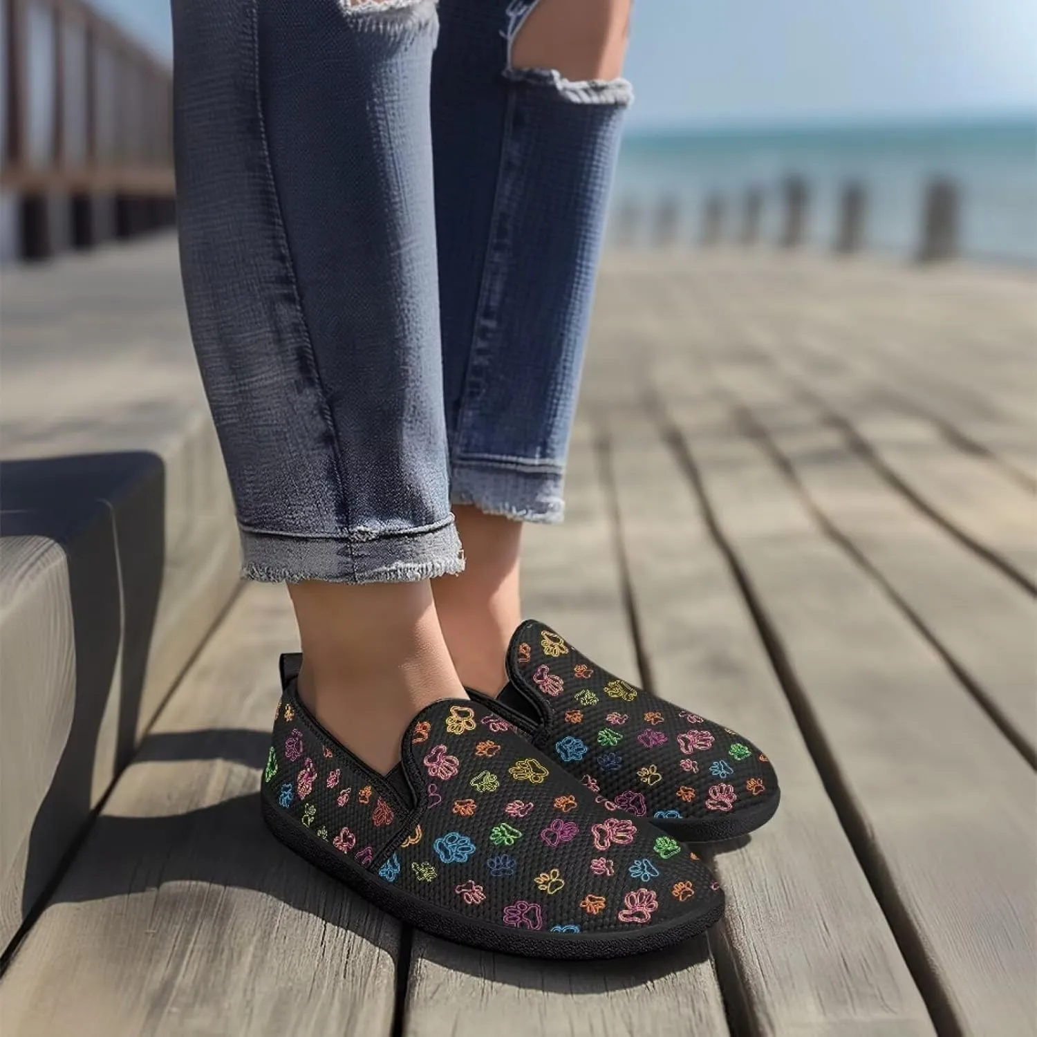 Women Comfortable Fashionable Shoes Breathable Slip On Mesh Shoes Casual Lightweight Tennis Sneakers for Jumping US 6-11 Black Sole