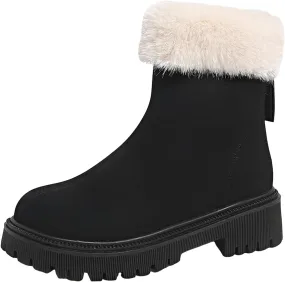 Women Winter Boots Short Boots Women Warm Ankle Boots Chunky Block Low Heel Comfortable Booties with Zipper