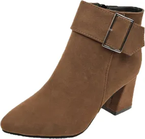 Women's Ankle Boots Chunky Block Low Heel Pointed Toe Booties Fashion Office Dress Booties with Buckle Zipper