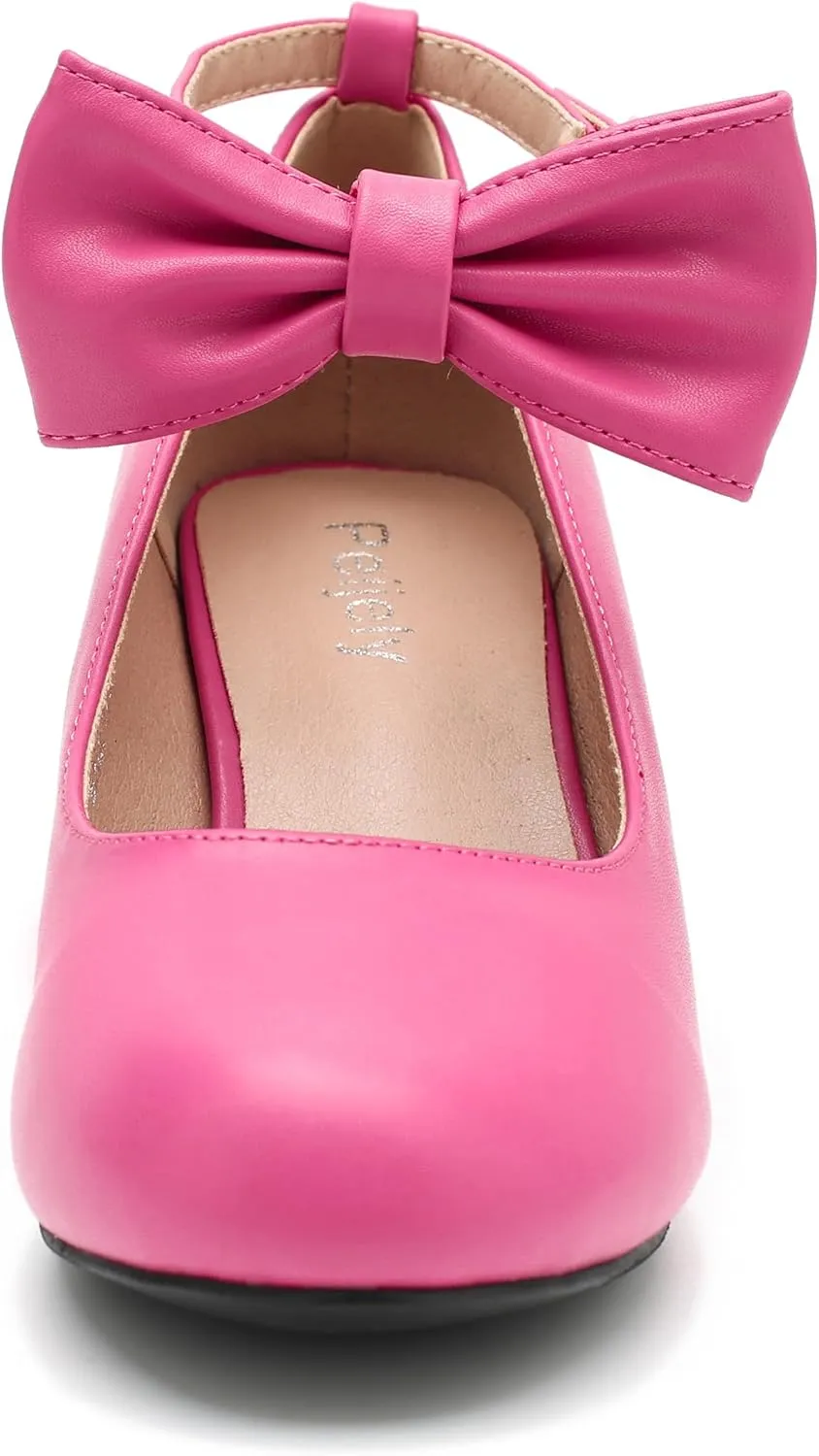 Women's Ankle Strap Heels Removable Bow Closed Toe Low Chunky Heels Pumps Mary Jane Dress Shoes