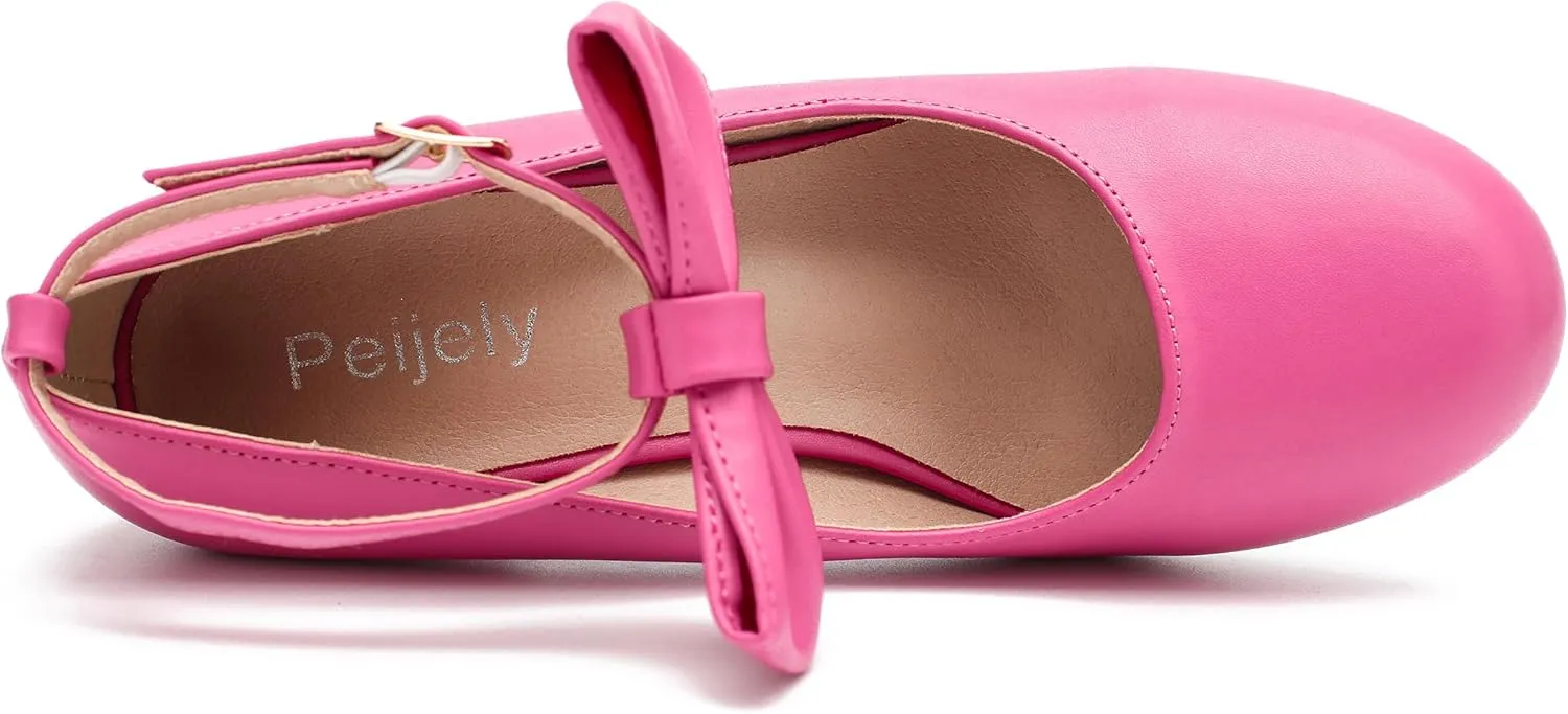 Women's Ankle Strap Heels Removable Bow Closed Toe Low Chunky Heels Pumps Mary Jane Dress Shoes