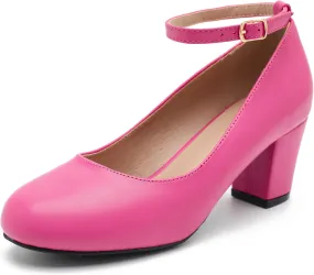 Women's Ankle Strap Heels Removable Bow Closed Toe Low Chunky Heels Pumps Mary Jane Dress Shoes