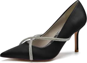Women's Classic Closed Pointed Toe Stiletto High Heels Pumps Shoes for Party Evening Wedding,Black,7