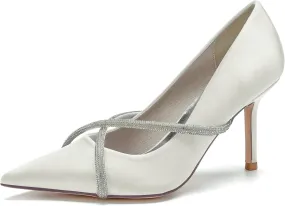 Women's Classic Closed Pointed Toe Stiletto High Heels Pumps Shoes for Party Evening Wedding,Ivory,12