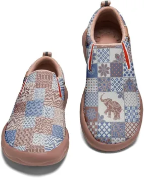 Women's Slip-On Loafers Art Painted Ladies Walking Shoes Lightweight Comfort Fashion Travel Sneaker Ethnic Patchwork Print