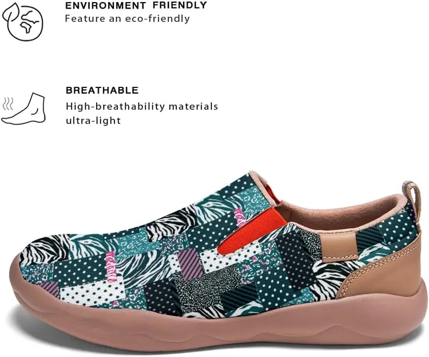 Women's Slip-On Loafers Art Painted Ladies Walking Shoes Lightweight Comfort Fashion Travel Sneaker Ethnic Patchwork Print