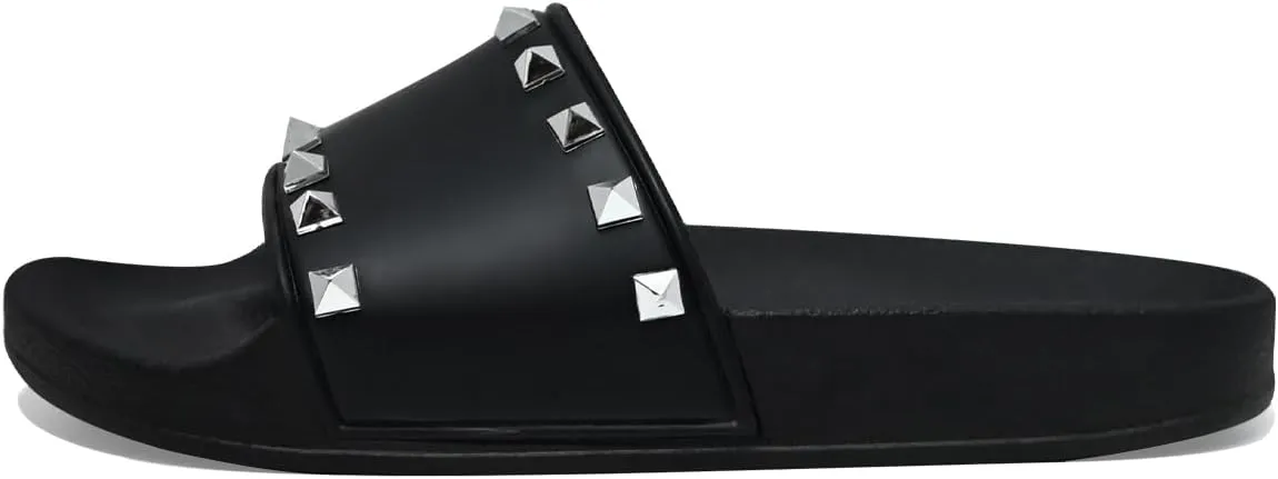 Women's Studded Flat Slippers Slip On Summer Indoor and Outdoor Slide Sandals Beach Rain Shoes