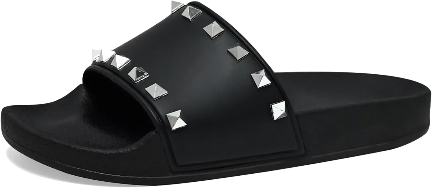 Women's Studded Flat Slippers Slip On Summer Indoor and Outdoor Slide Sandals Beach Rain Shoes