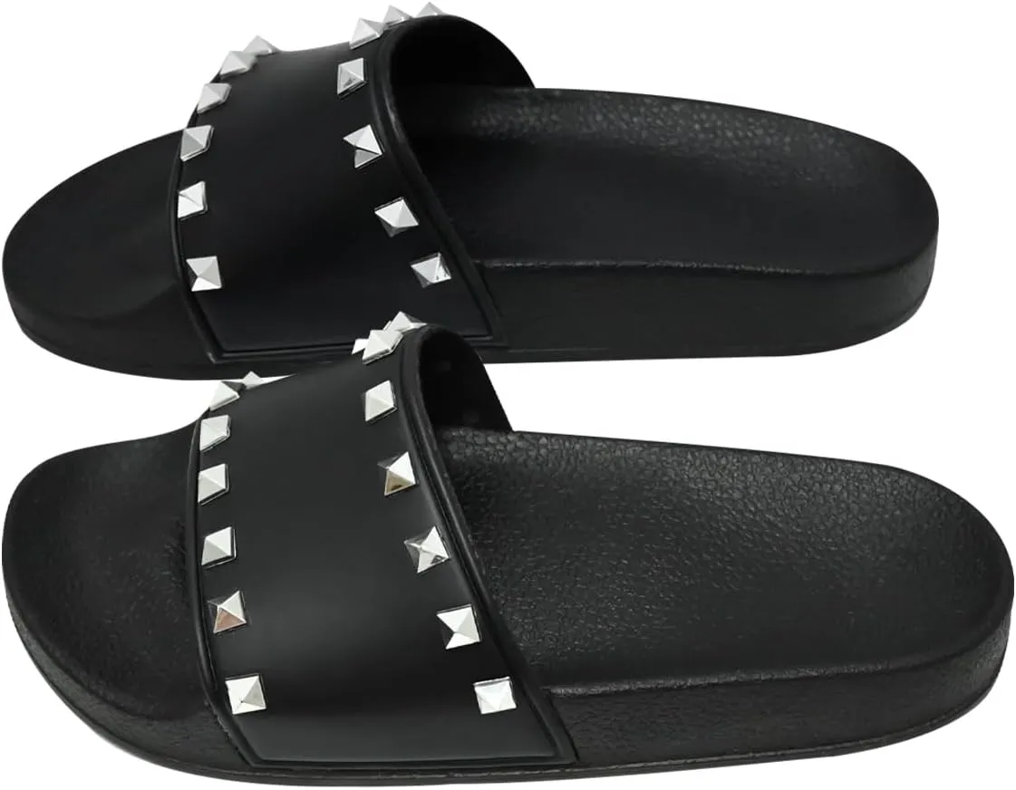 Women's Studded Flat Slippers Slip On Summer Indoor and Outdoor Slide Sandals Beach Rain Shoes