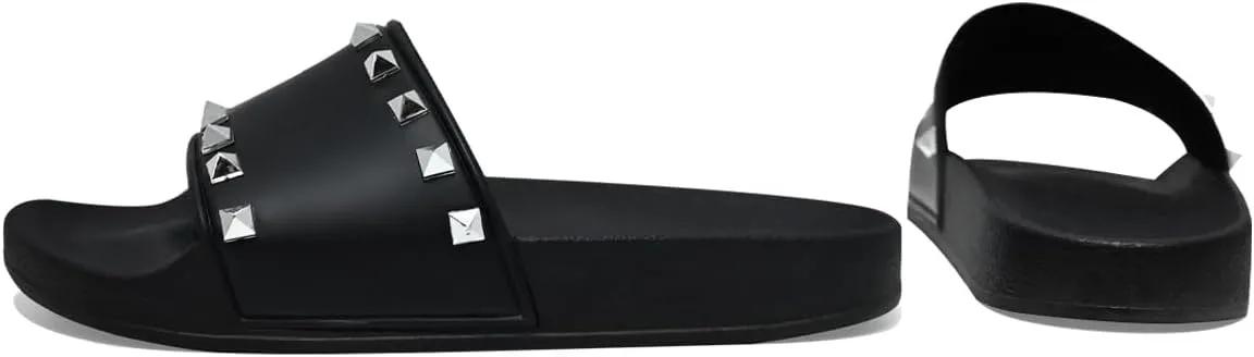 Women's Studded Flat Slippers Slip On Summer Indoor and Outdoor Slide Sandals Beach Rain Shoes