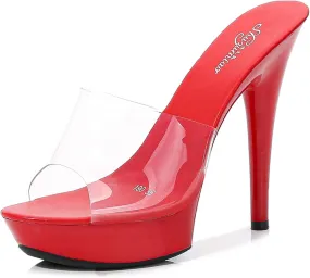 YIYA Women's High Heel Slides with Platform Clear Stiletto High Heels Sandals Peep Toe Dress Party Backless Shoes