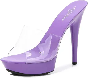 YIYA Women's High Heel Slides with Platform Clear Stiletto High Heels Sandals Peep Toe Dress Party Backless Shoes
