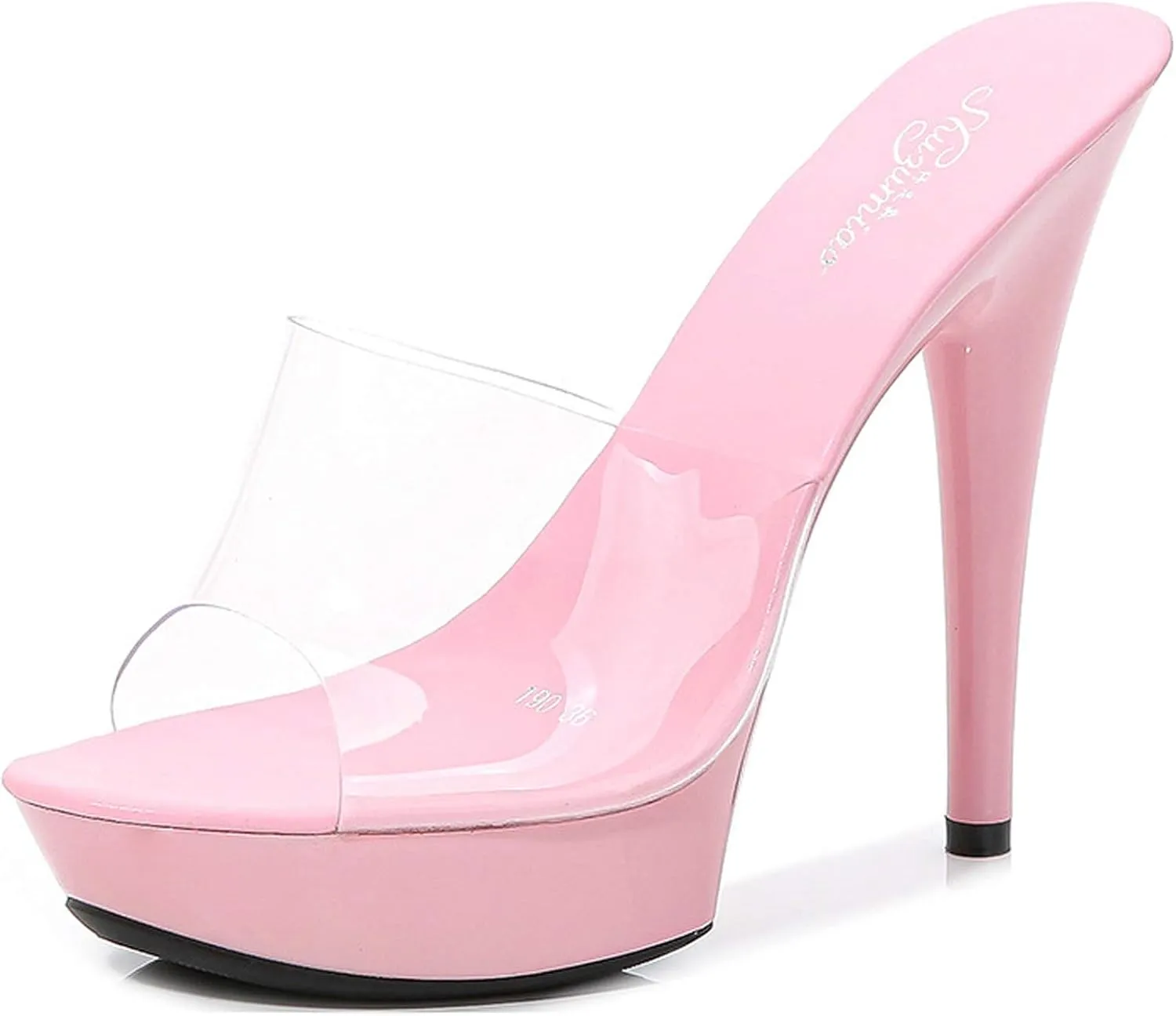 YIYA Women's High Heel Slides with Platform Clear Stiletto High Heels Sandals Peep Toe Dress Party Backless Shoes