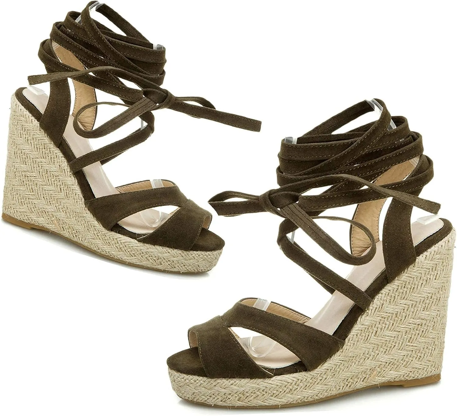 ZBYY Womens Lace Up Espadrille Platform Wedge Sandals Ankle Strap Mid Heel Slingback Summer Wedding Party Dress Shoes