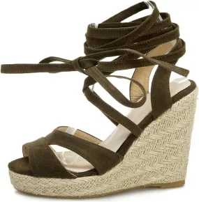 ZBYY Womens Lace Up Espadrille Platform Wedge Sandals Ankle Strap Mid Heel Slingback Summer Wedding Party Dress Shoes